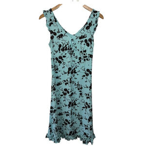 Vintage Y2K Dress Women Size 10 Blue Brown Babydoll Floral Midi Tank Sundress